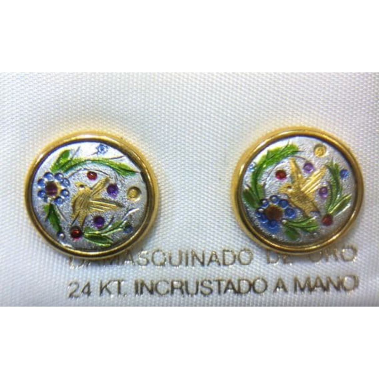 PENDIENTES, damasquinados a mano, diseño exclusivo, damasquinado de Toledo en oro Ref: 2