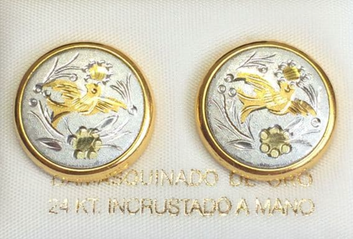 PENDIENTES, con damasquinado de Toledo en oro, incrustados a mano Ref: 5