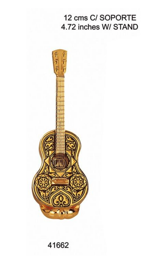 GUITARRA EN MINIATURA, con soporte metálico,y damasquinado de Toledo en oro Ref: 41662