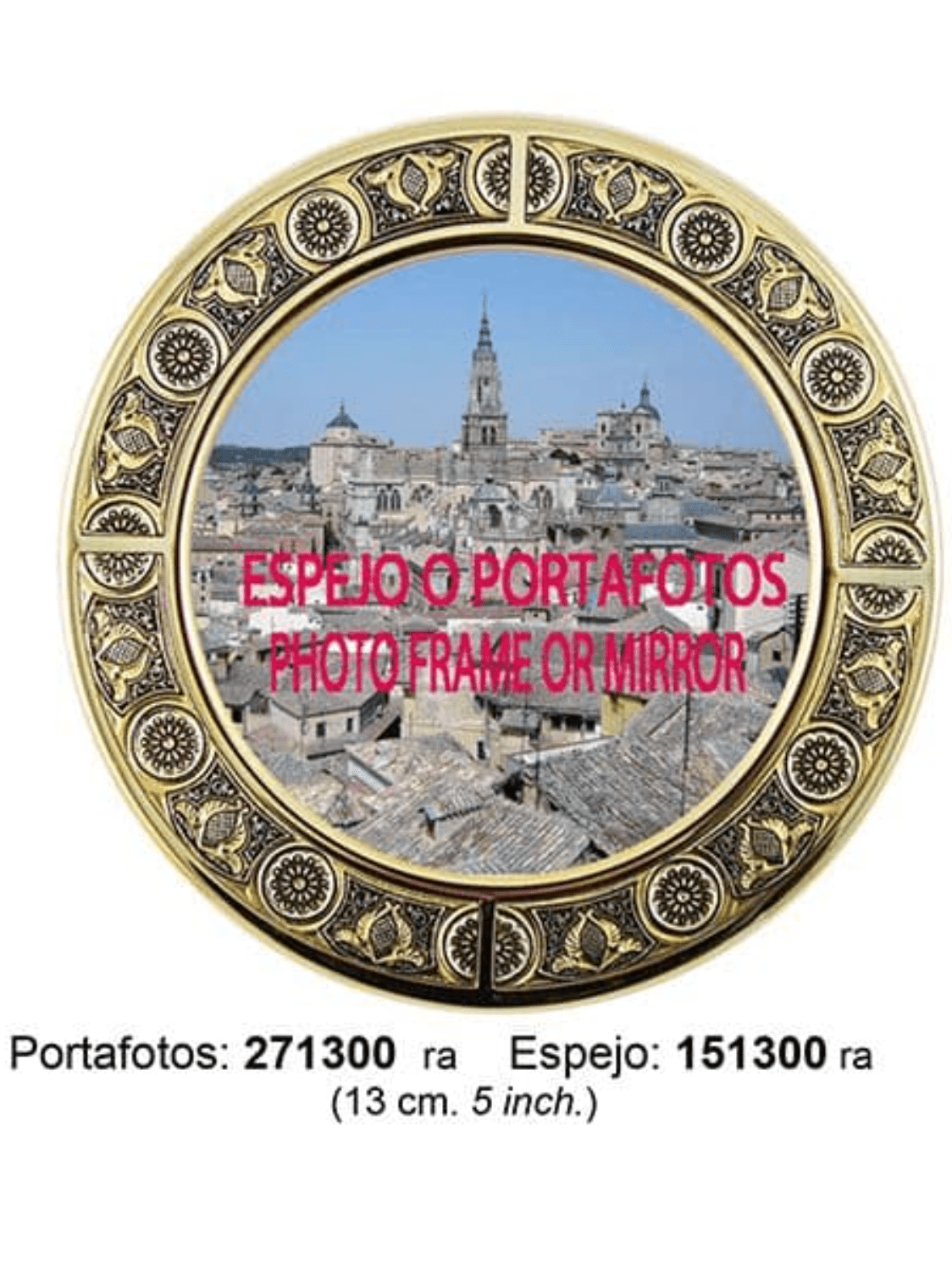 PORTAFOTOS O ESPEJO, damasquinado de Toledo en oro.